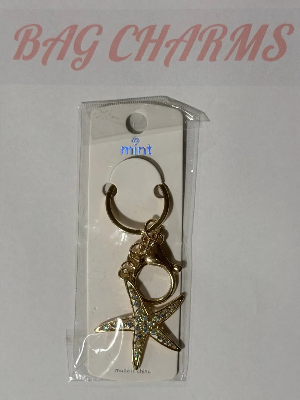 Mint Gold Starfish Keychain with Rhinestones